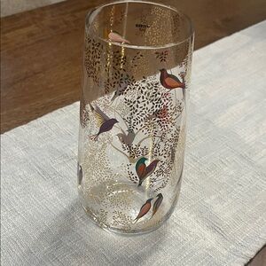 Elegant Glass Vase with Gold and Multicolor Bird Design
